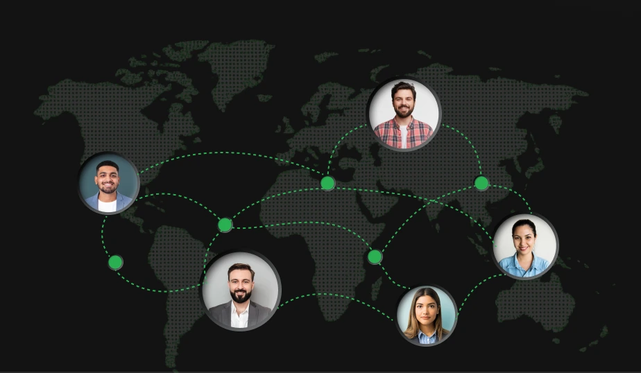 Dotted world map with the creator network marked as nodes